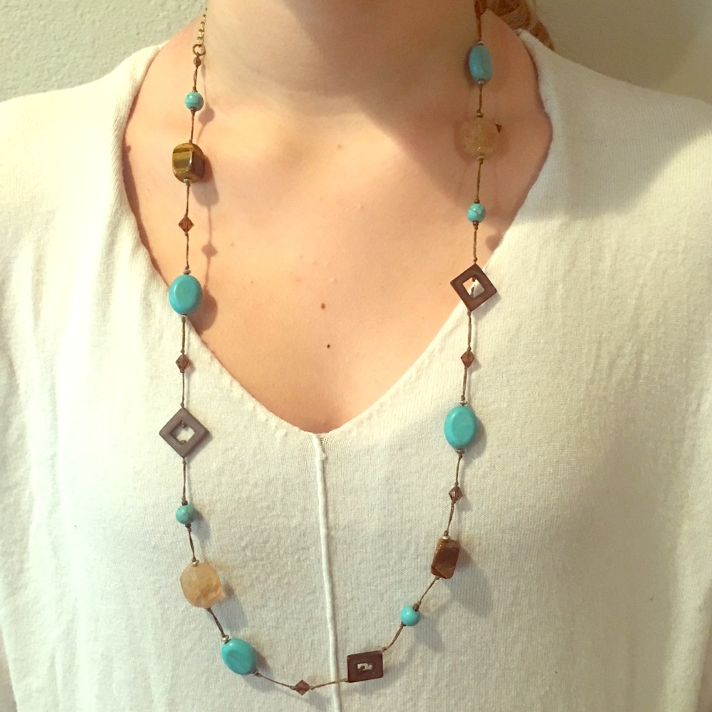 Turquoise, cream and brown necklace